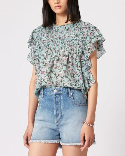 HAUT EN VOILE DE COTON IMPRIMÉ LAYONA Faume - seconde main